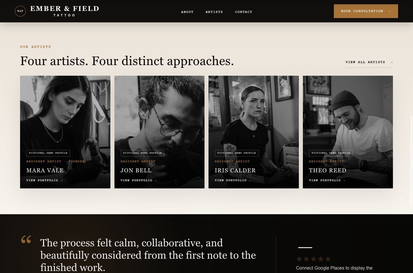 Ember Studio artist directory page